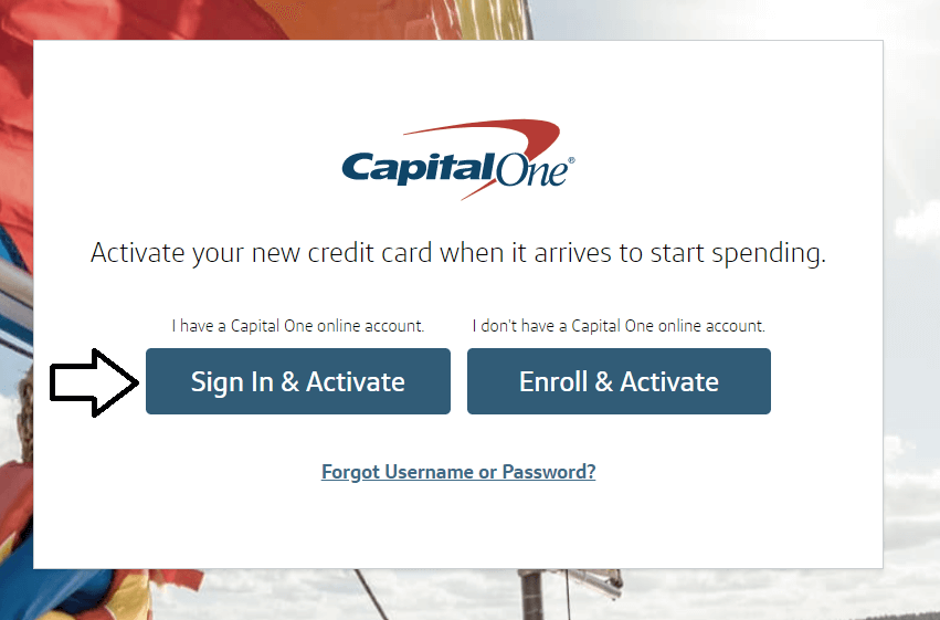 click on sign in to activate capital one card