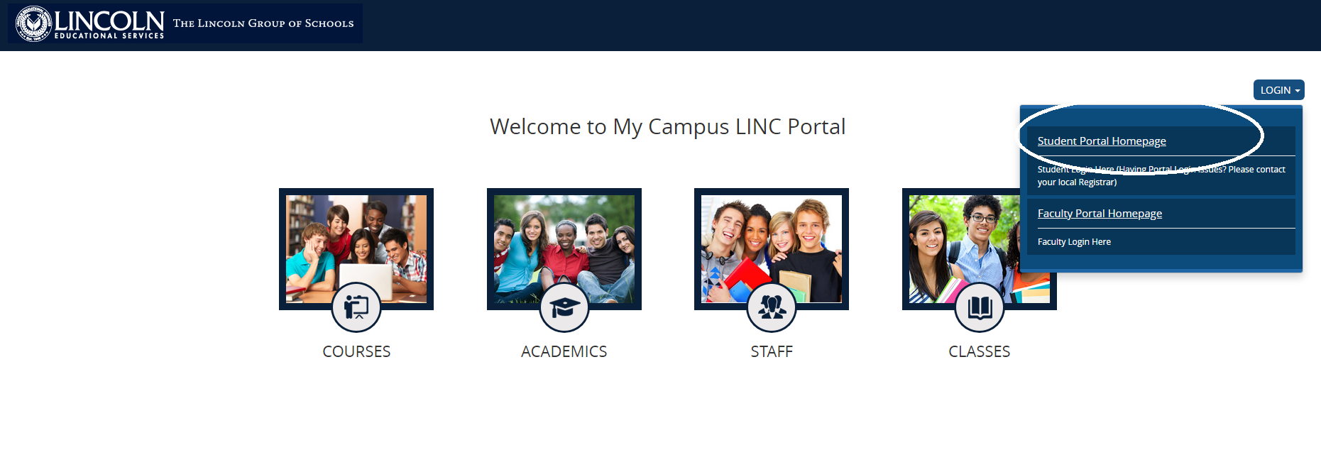 click on student portal homepage in myportal lincolnedu