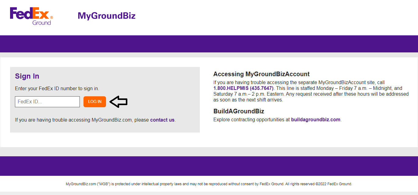 enter fedex id to login to mygroundbiz account
