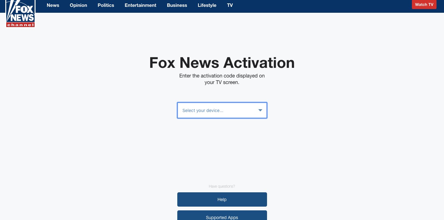 enter fox news registration code