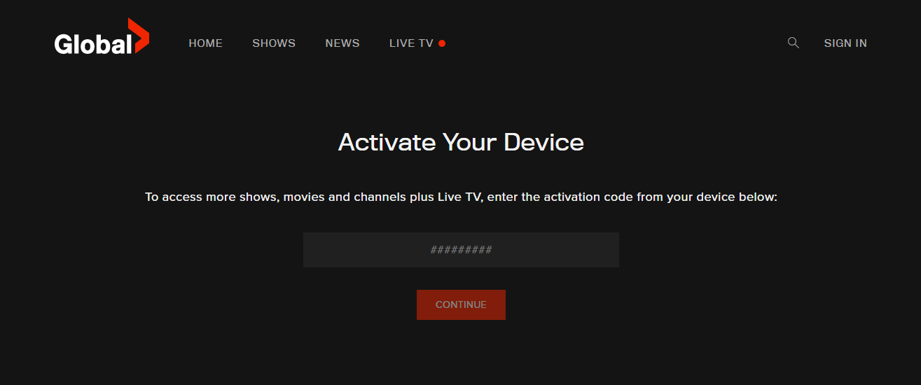 enter global tv activate code