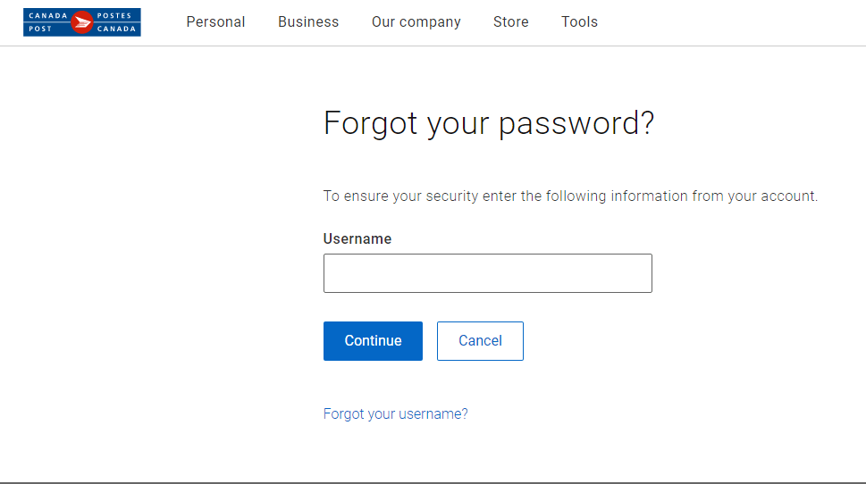 enter username to reset epost login password