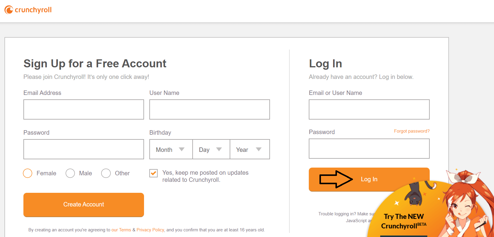 login to crunchyroll account