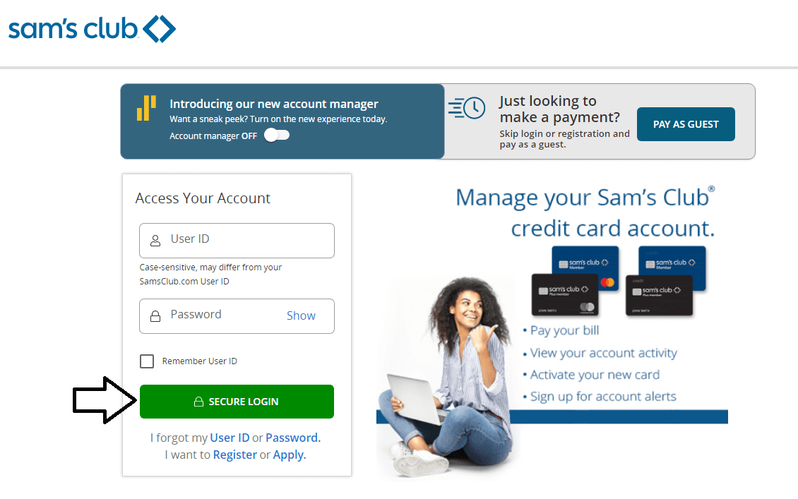 login to sams credit card account