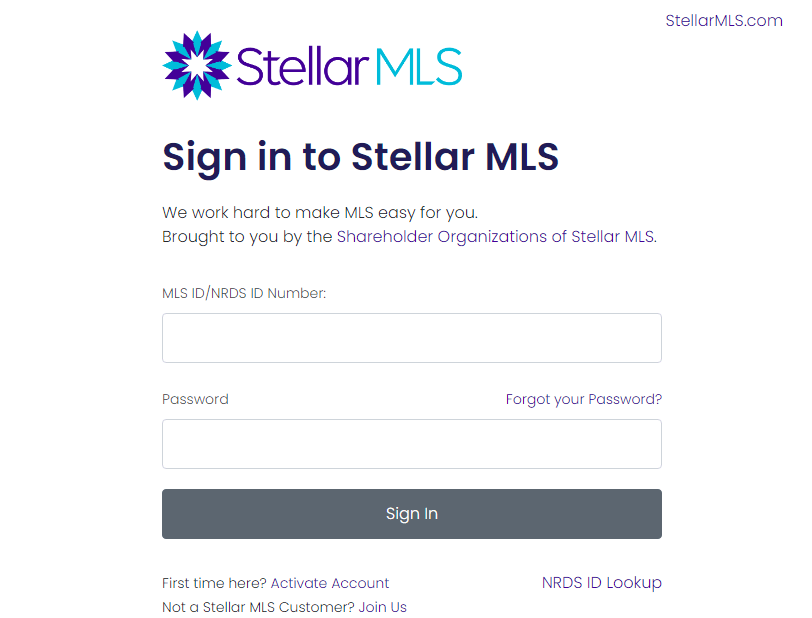 login to stellar mls account