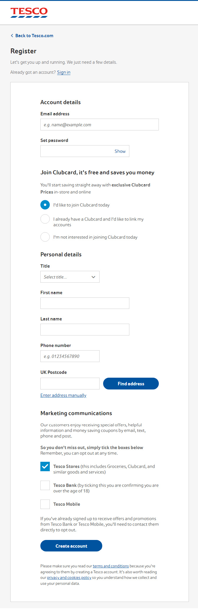 register account on tesco colleague portal