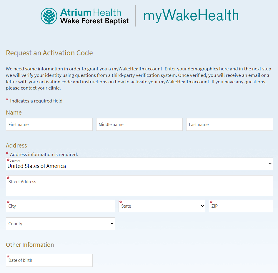 register for mywakehealth employee account