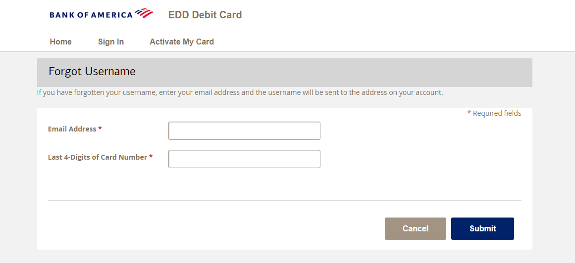 reset bank of america edd debit card login username