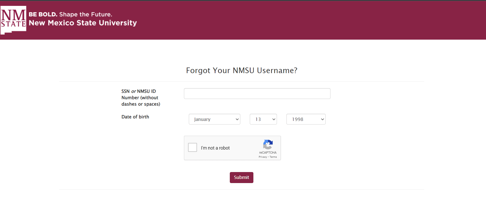 reset mynmsu username