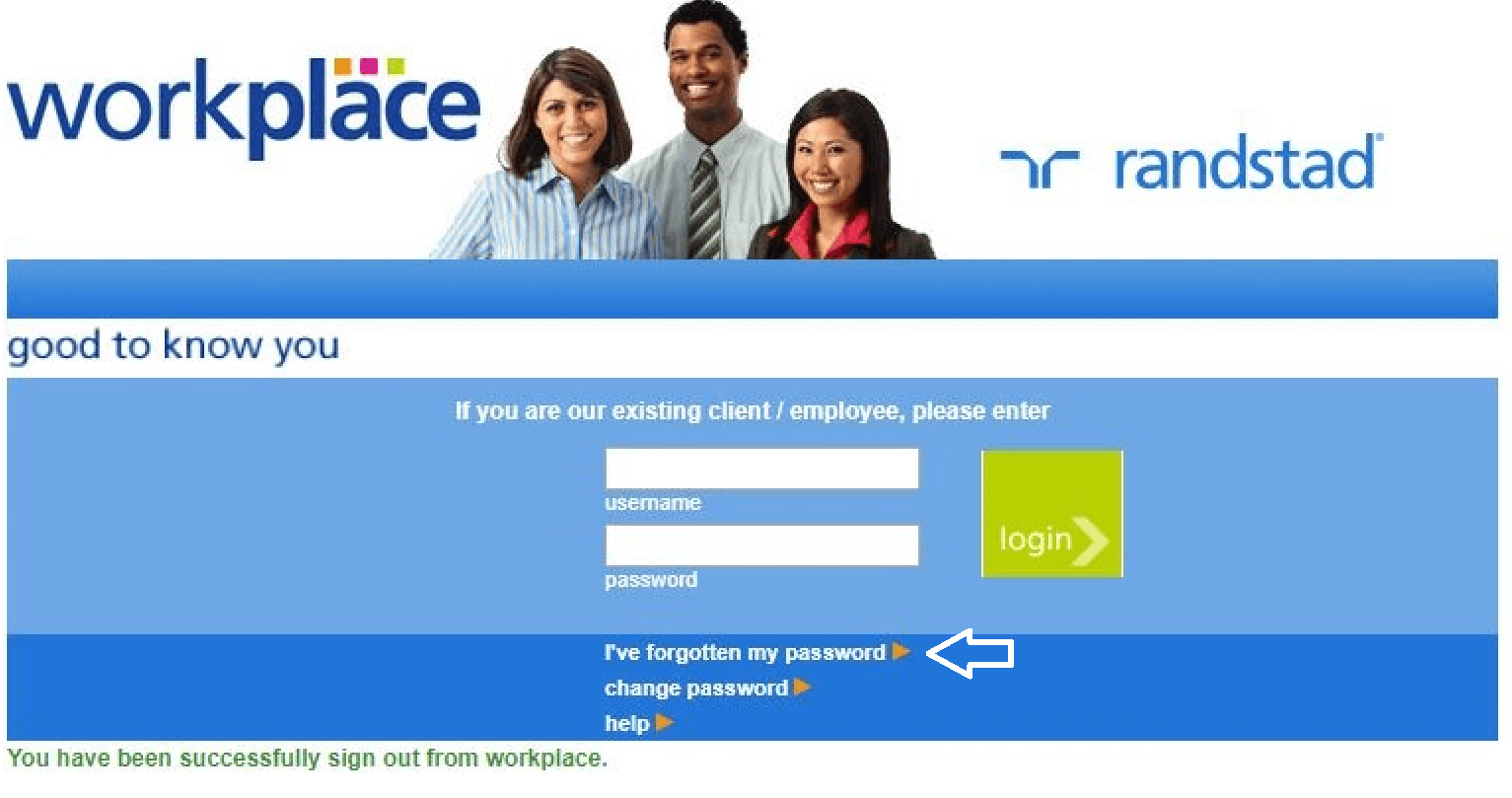 reset randstad workplace login password