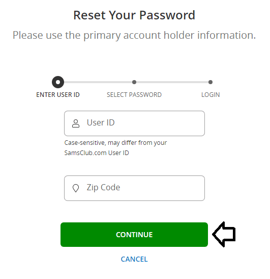 reset sams club credit card login password