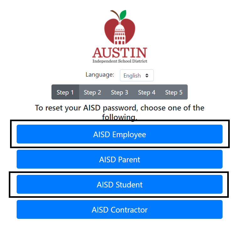 select preferred option to change aisd login password