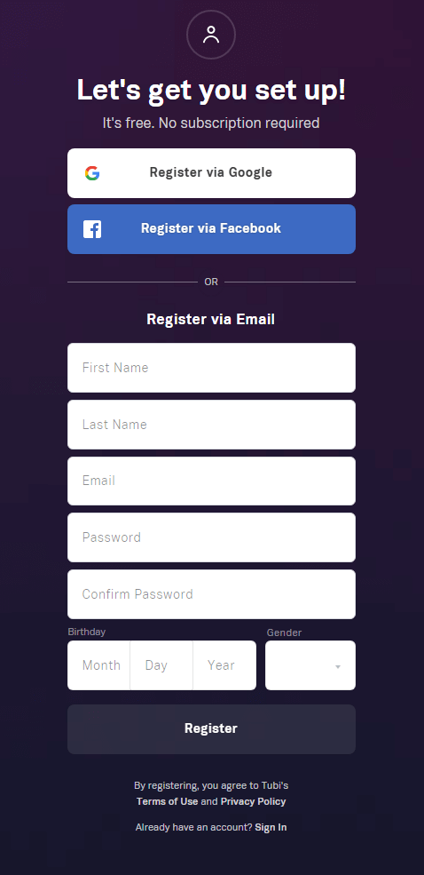 tubi tv account registration