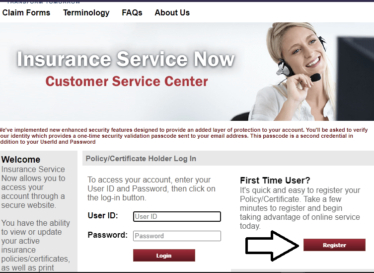 click on register in insuranceservicenow portal