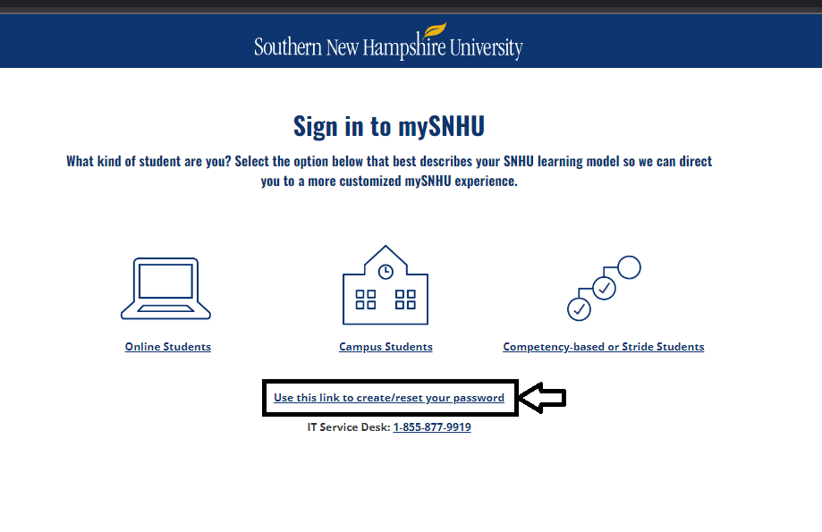 click on reset password in mysnhu portal