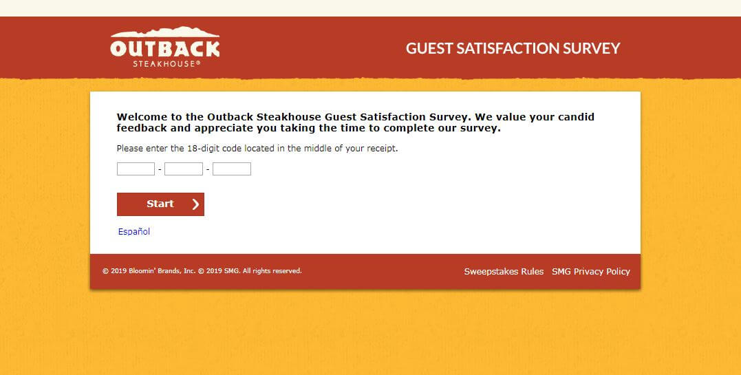 enter 18 digit outback steakhouse survey code