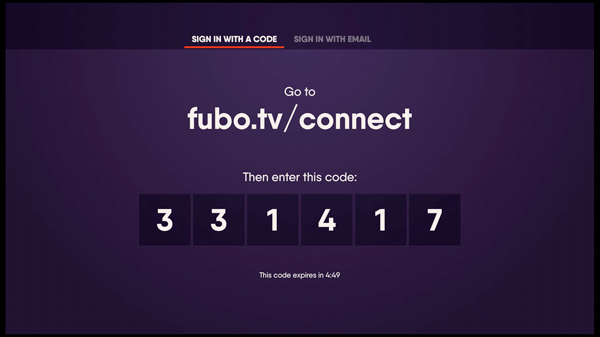 enter code to activate fubo tv