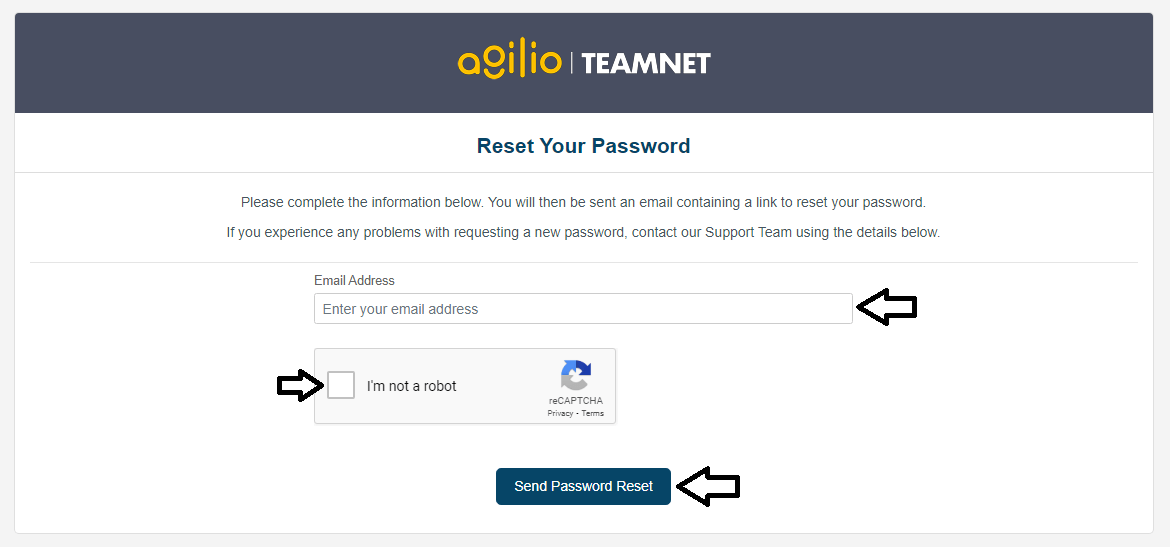 reset clarity team net login password