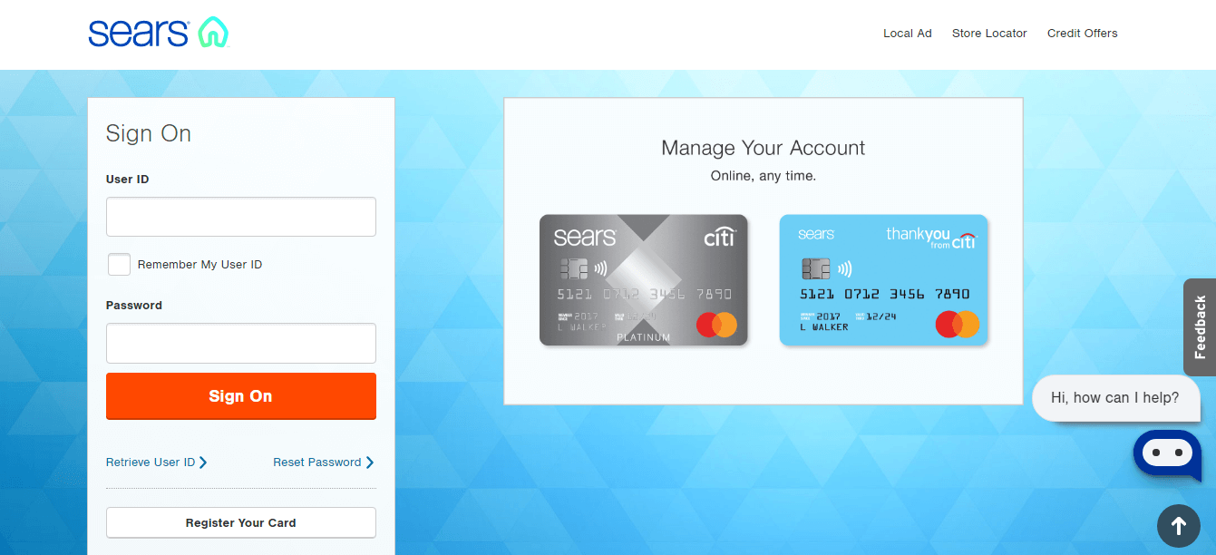 sears credit card login