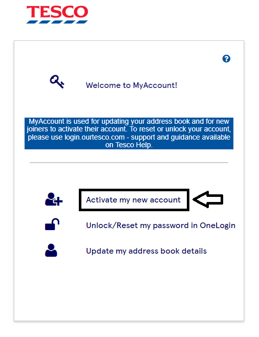 click on activate my new account in tesco elearning portal