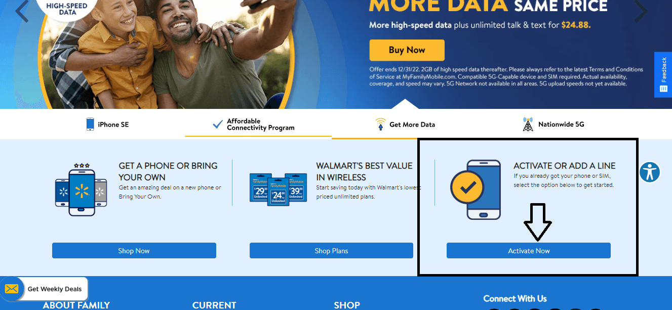 click on activate now in myfamilymobile website
