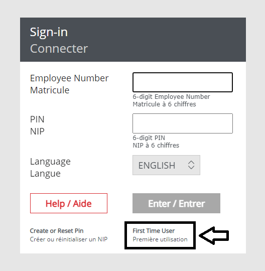click on first time user in air canada employee portal