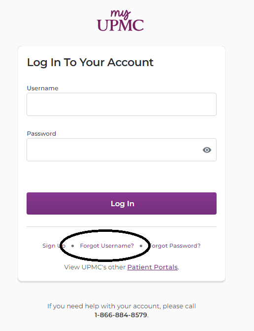click on forgot username in myupmc login page