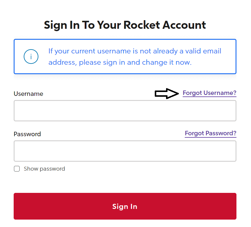 click on forgot username in rocket mortgage portal