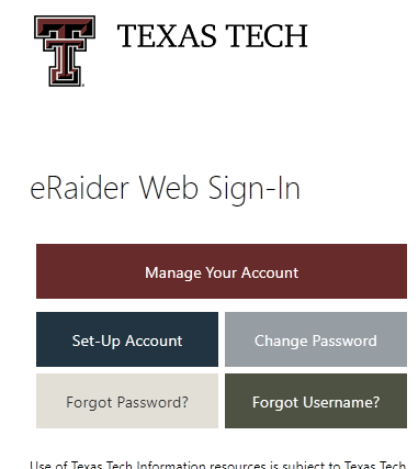 click on set-up account in eraider portal