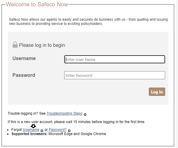 click on username in safco login page