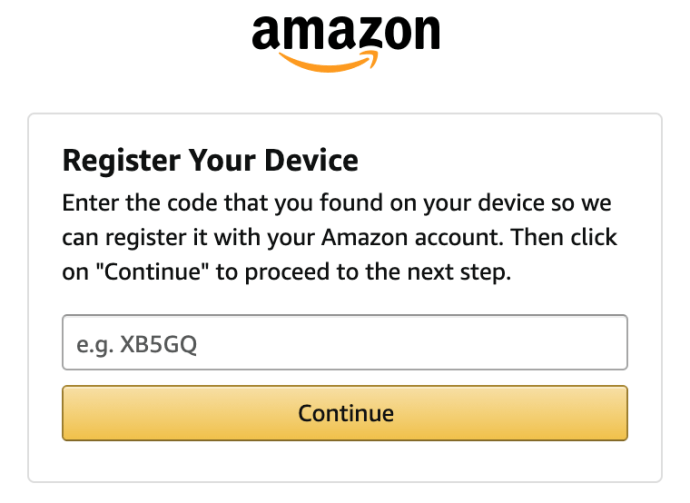 enter amazon registration code