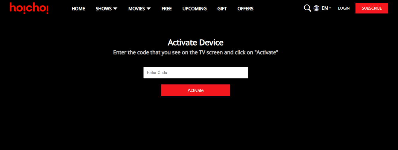 enter code to activate hoichoi tv app