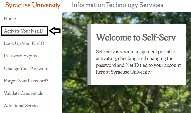 open syracuse self serve portal and click on active your netid