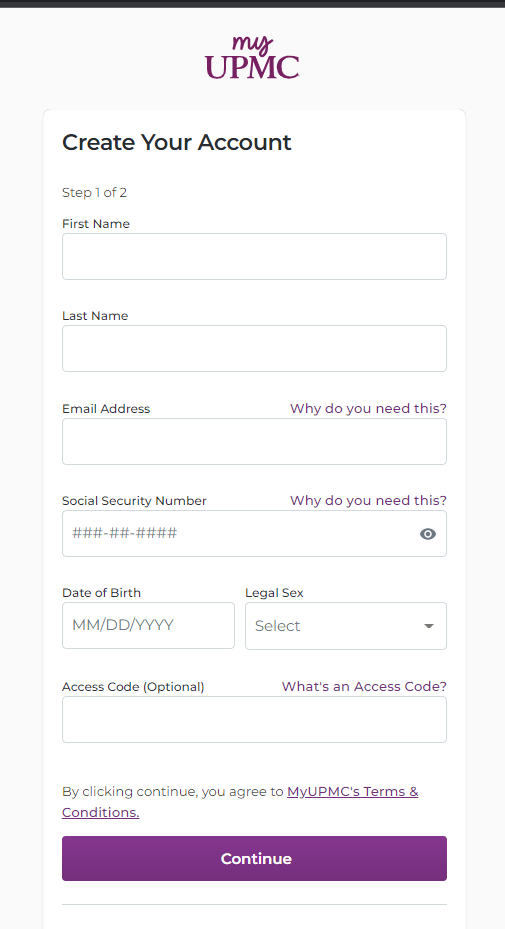 register an account on myupmc portal