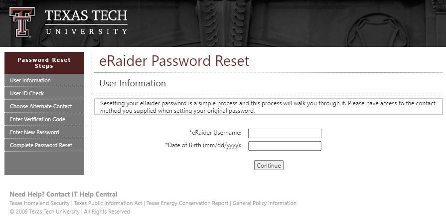 reset eraider login password