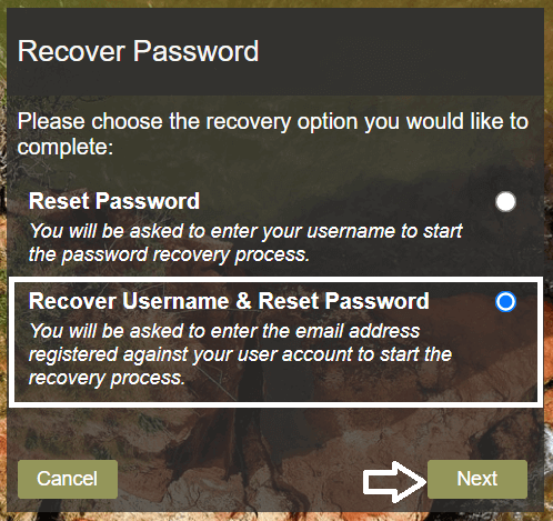 select recover username or password and click on next
