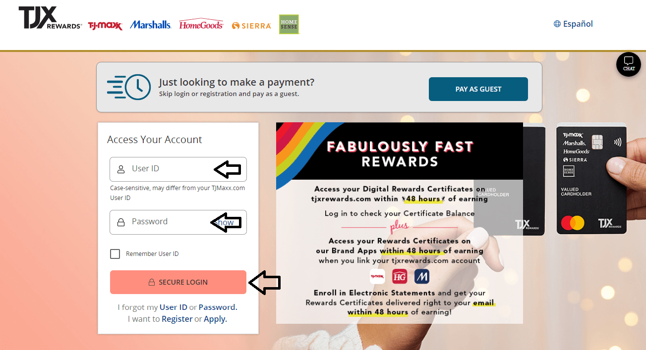 tj maxx credit card login