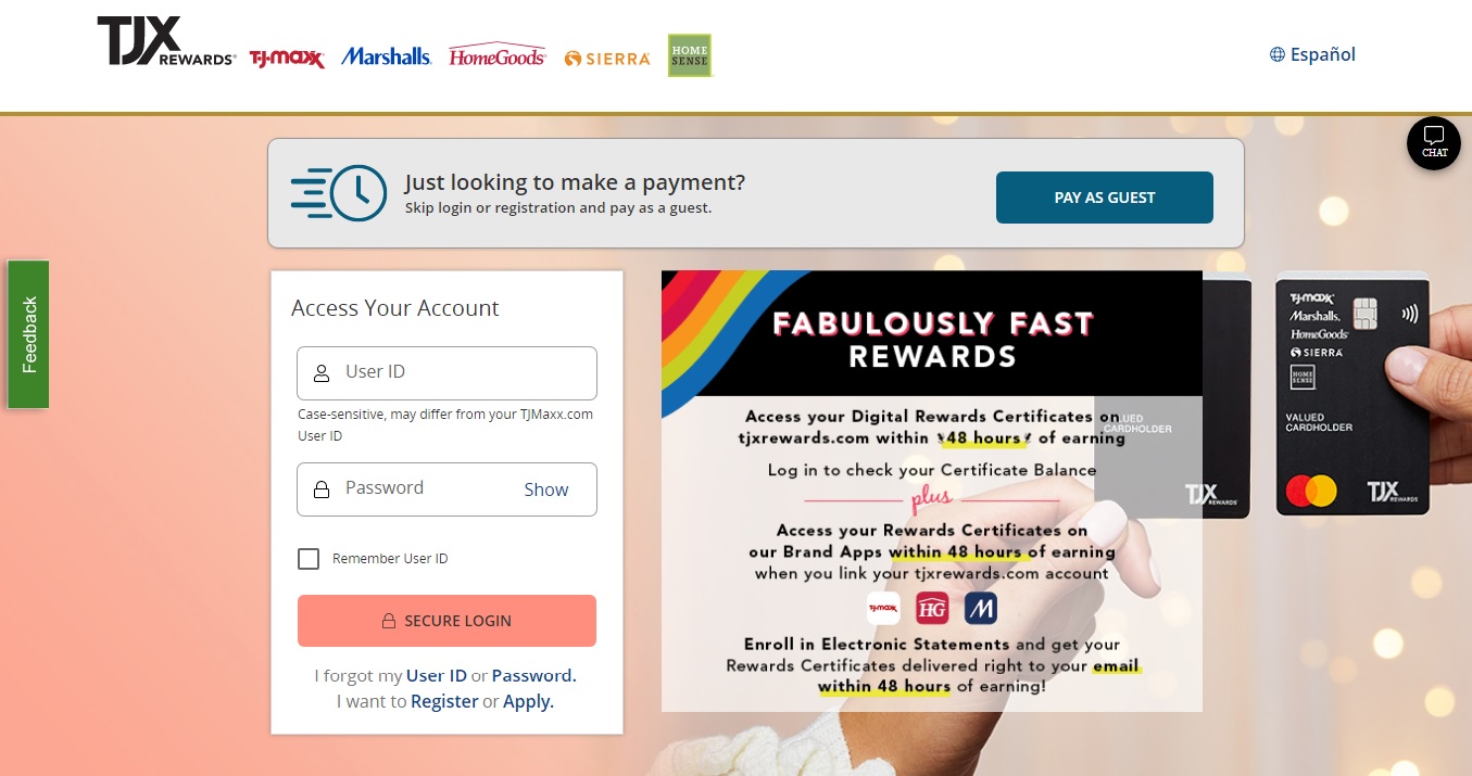 tjmaxx credit card login