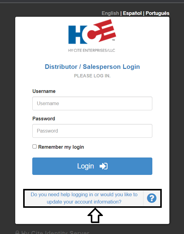 click on do you need help logging in button hycity login page