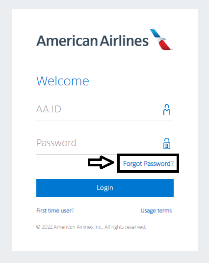 click on forgot password in aainflight website