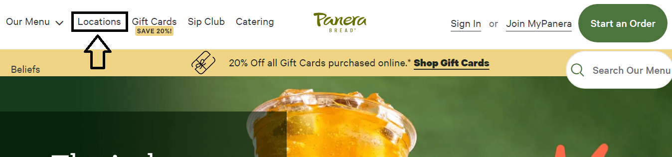 click on location in panera bread website