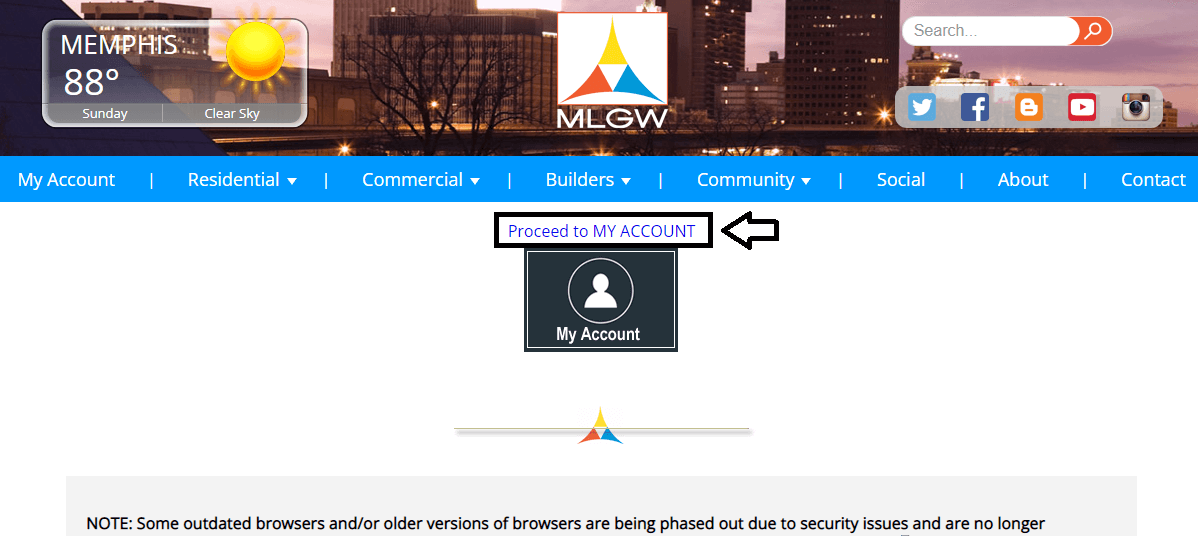 click on proceed to my account in mlgw website
