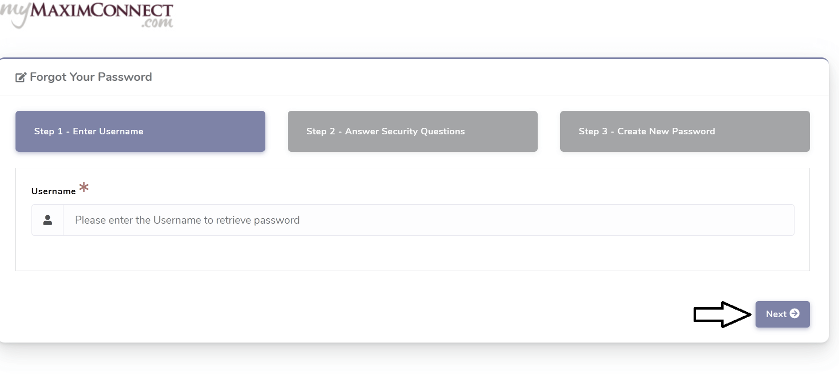 reset my maxim connect login password