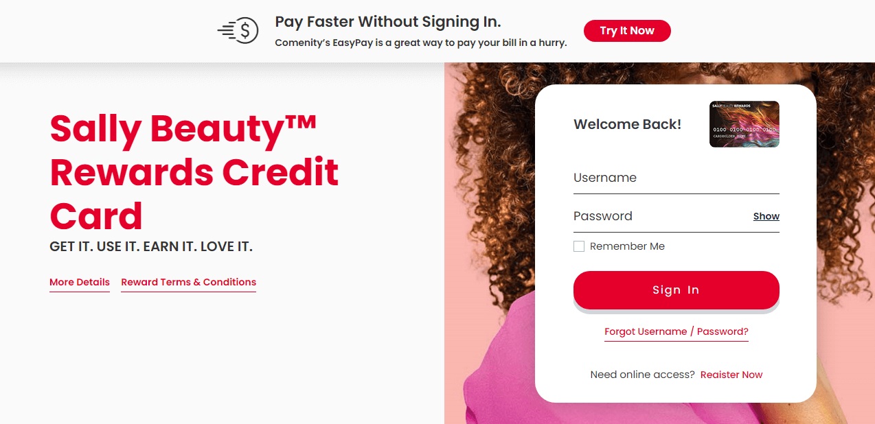 sallys credit card login