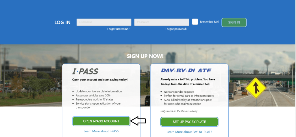 click on open i-pass account in get ipass website