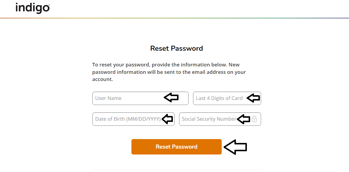 reset my indigo card password