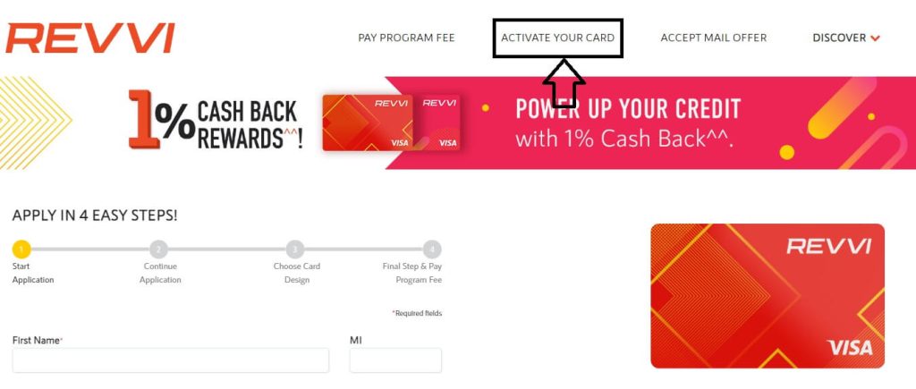 click on activate your card option in revvi.com website
