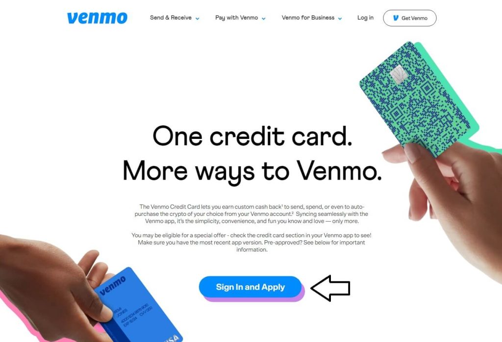 click on sign in and apply on venmo credit card page