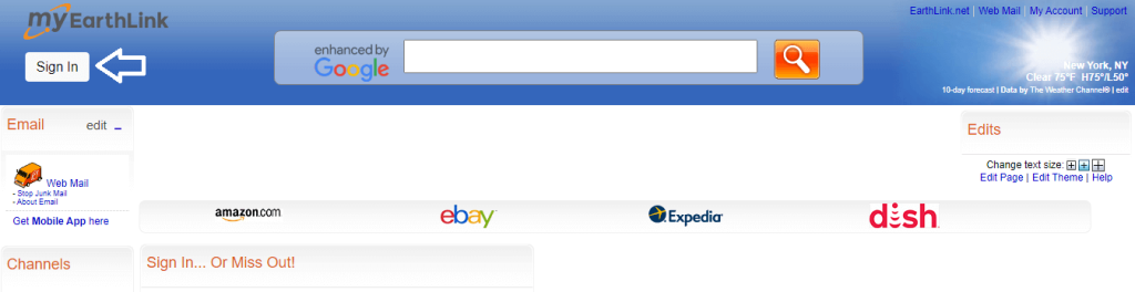 click on sign in button in earthlink login website