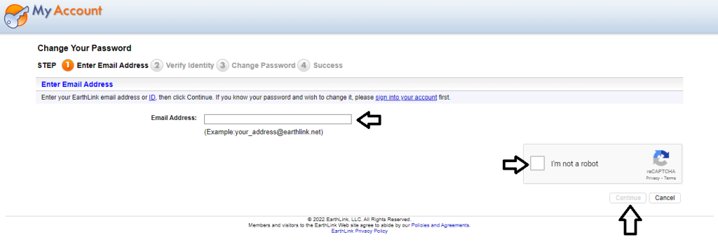 reset earthlink login password